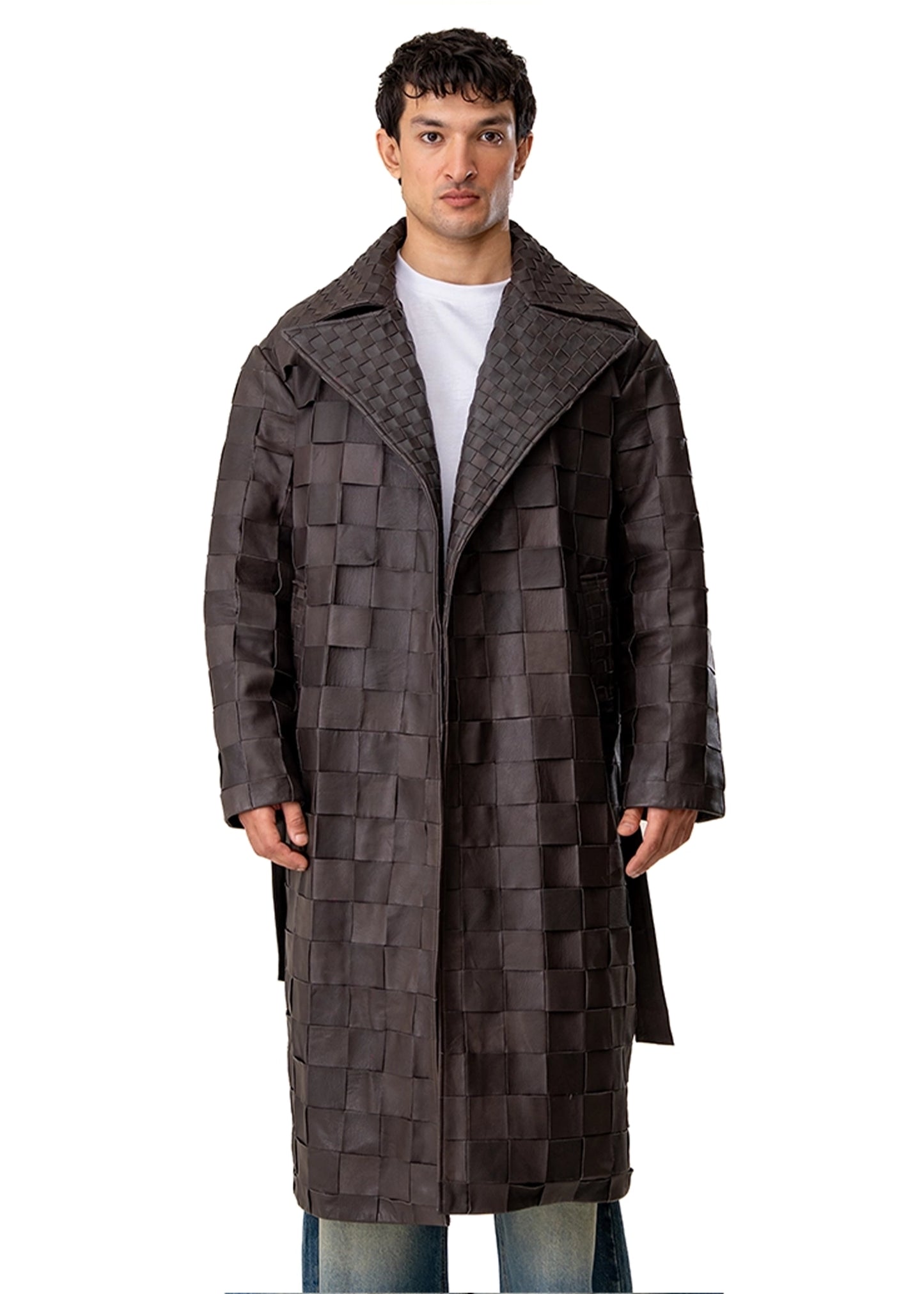 Dreams of Arthur Brown Brown Braided Leather Oversized Coat - CULT - haider