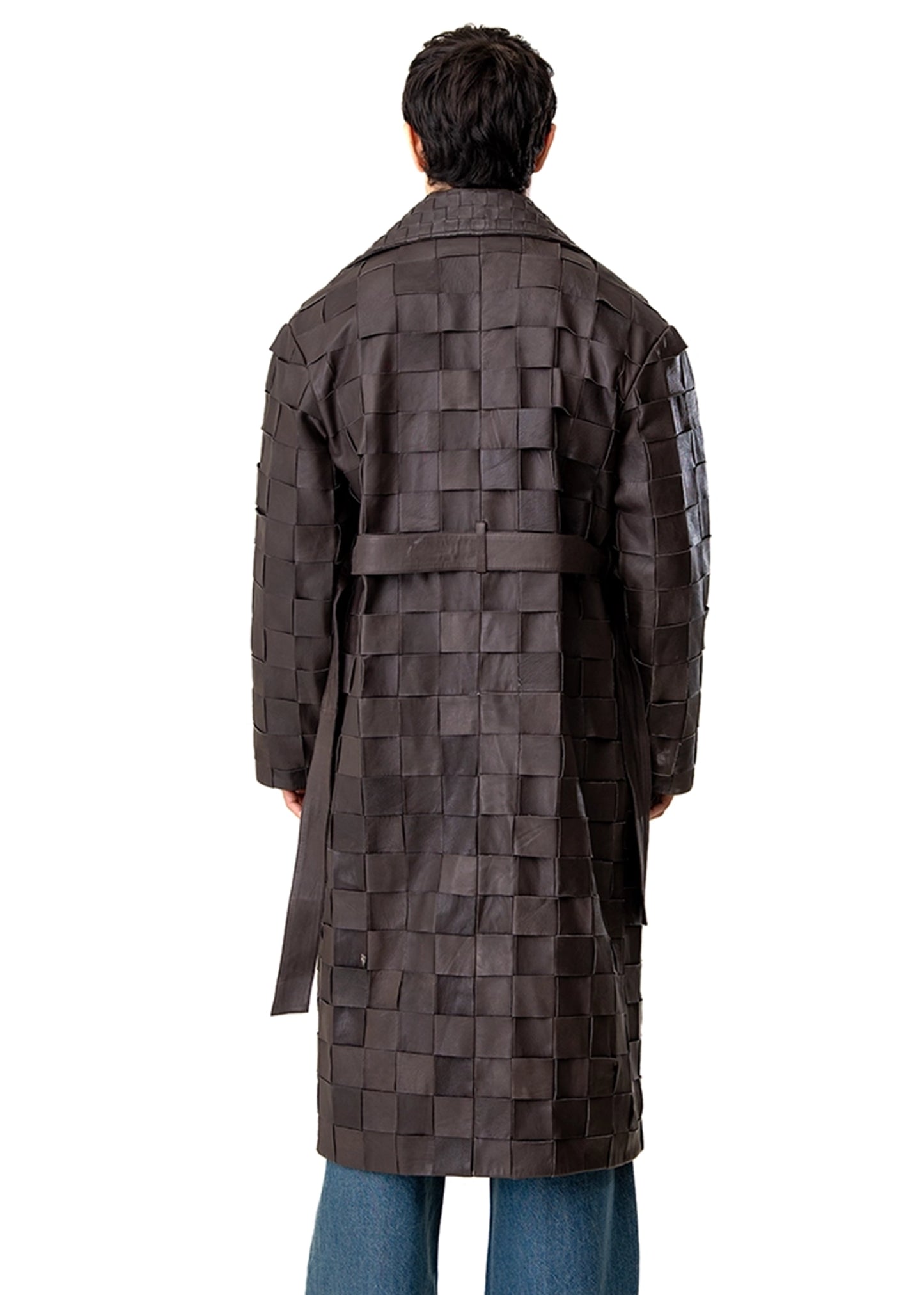 Dreams of Arthur Brown Brown Braided Leather Oversized Coat - CULT - haider
