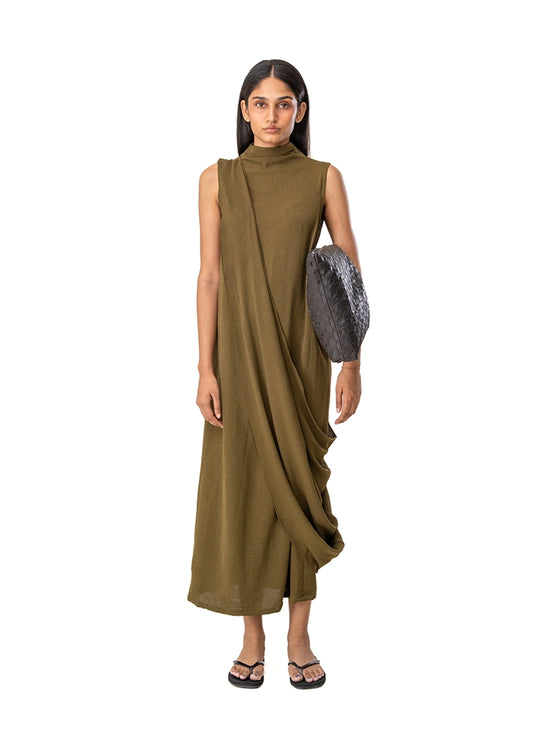 Curated Official Green Shoulder Drape Dress Cult Karachi Pakistan