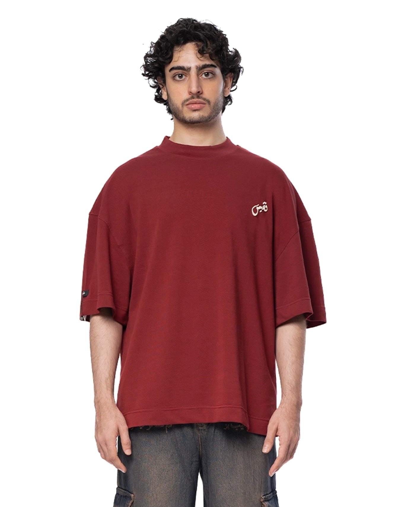 Naqees Maroon Maroon Tee White Logo - CULT - haider
