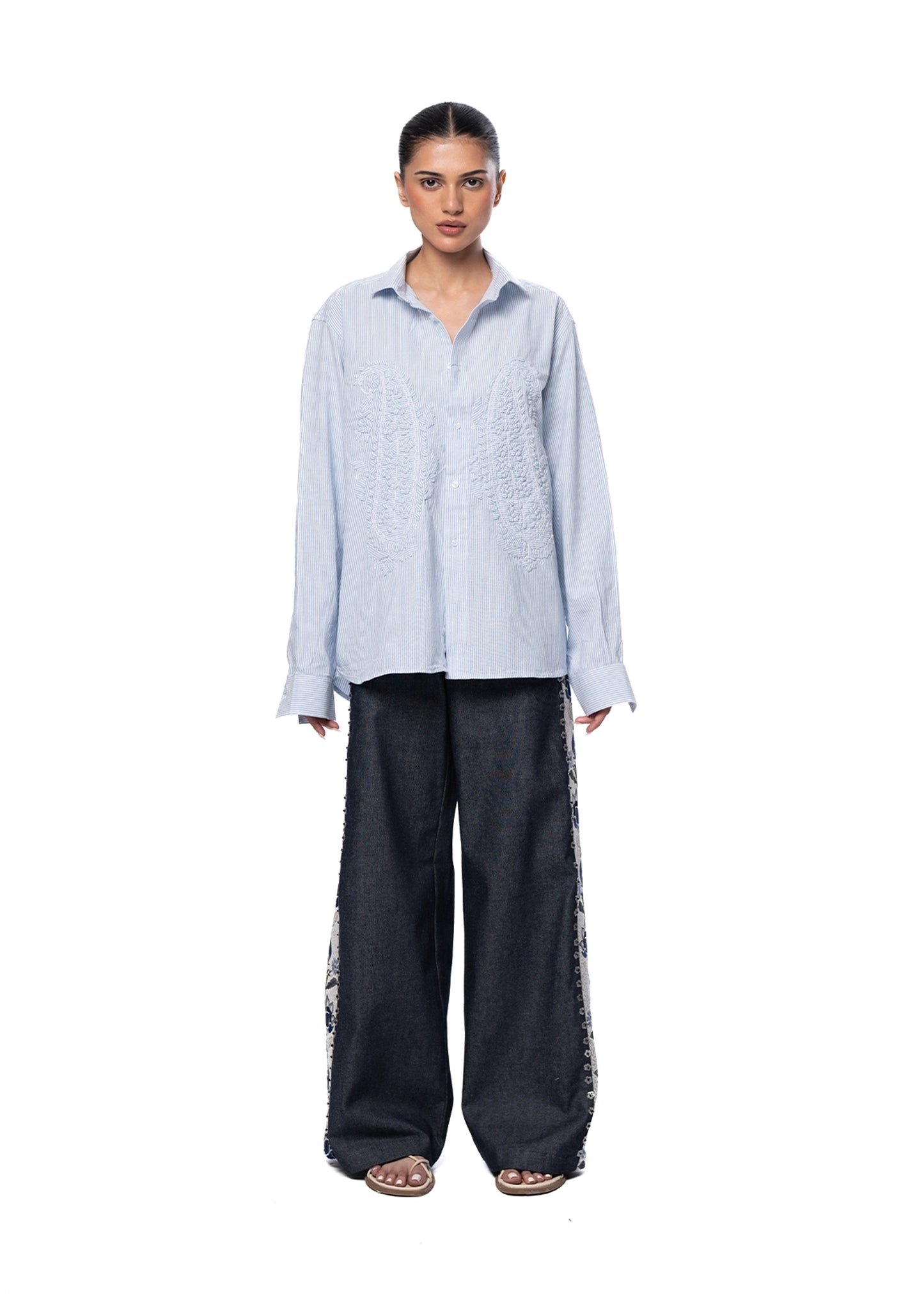 Collected XX Blue Blue Kasur Jacquard Wide Leg Jeans - CULT - haider