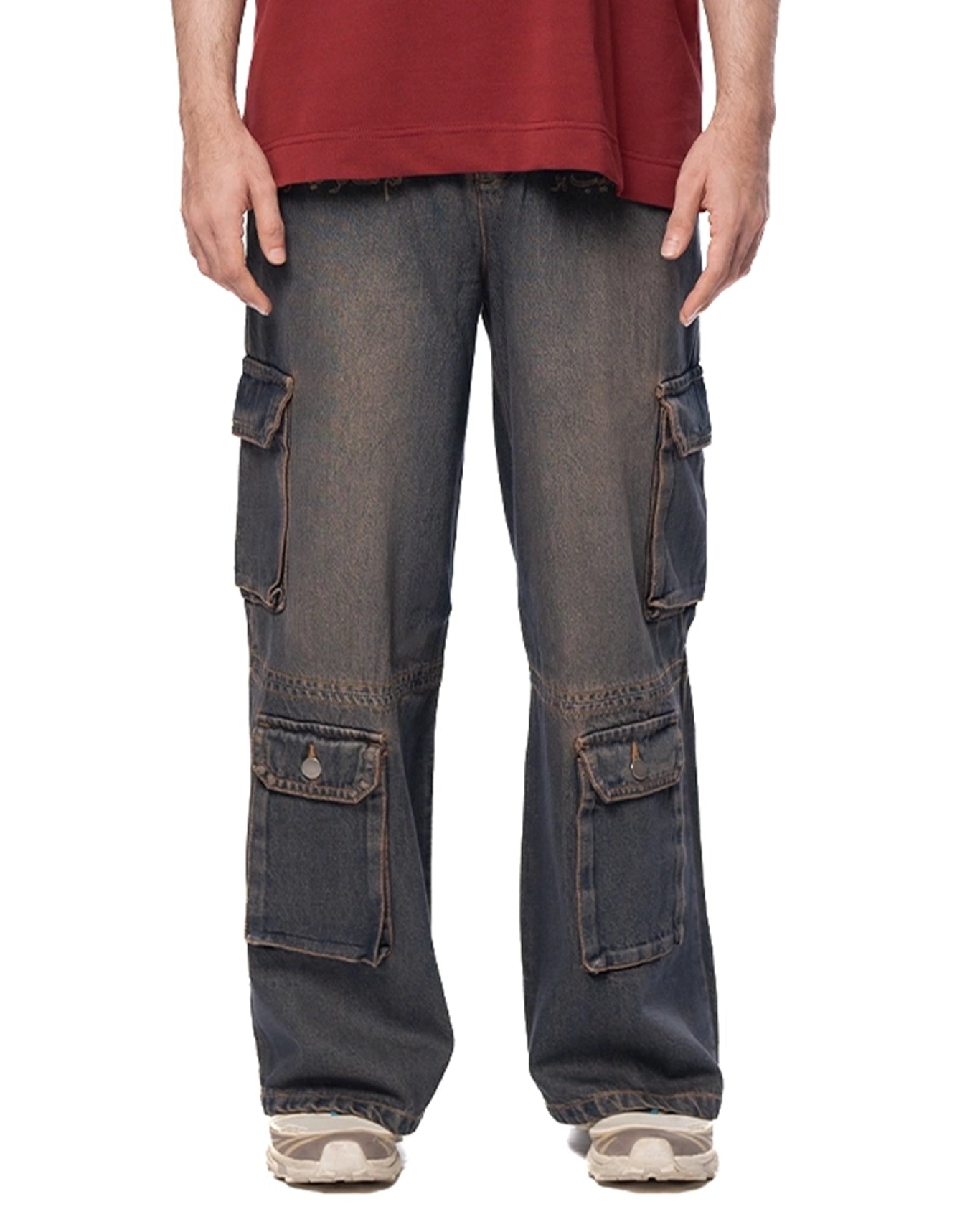 Naqees Vintage Wash Orange Shade Cargo Jeans - CULT - haider