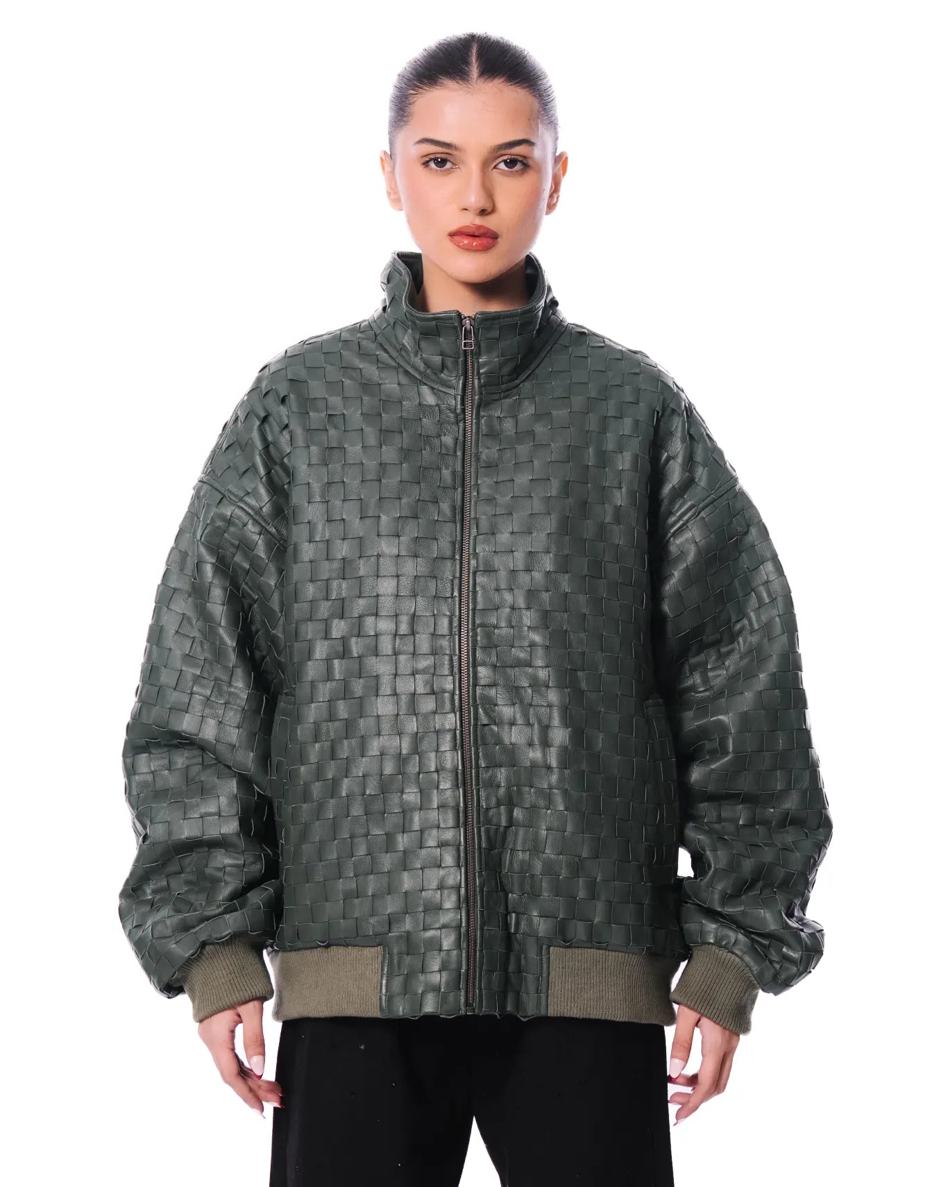 Dreams of Arthur Green Green Braided Leather Jacket - CULT