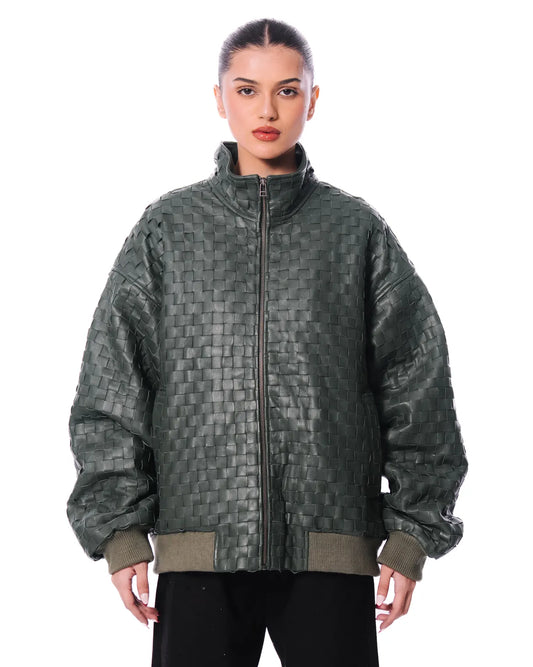 Green Braided Leather Jacket