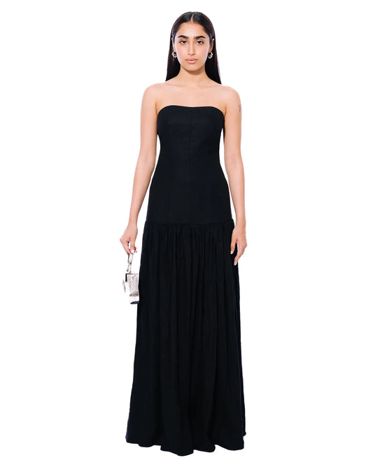 Black Contour Gather Dress