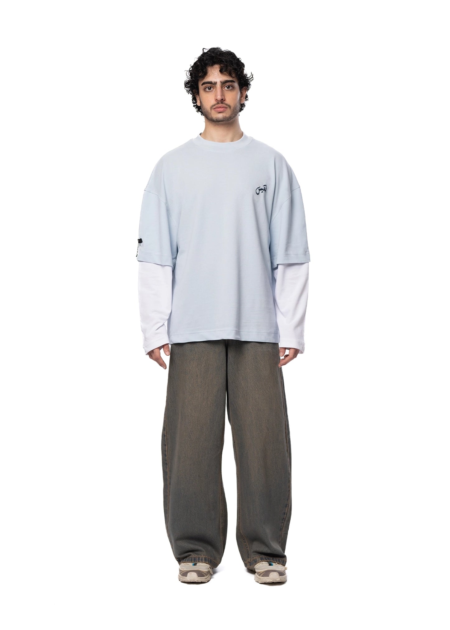Naqees Sky Blue Sky Full Sleeve Blue Logo Tee - CULT - haider