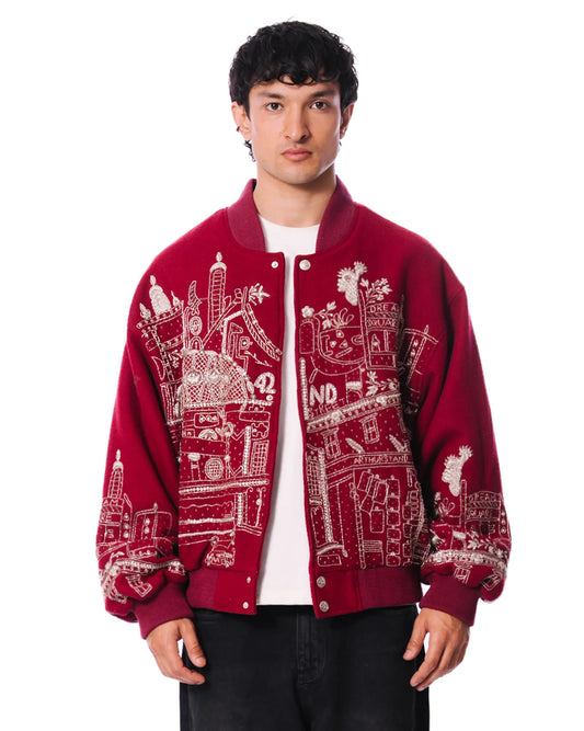 Red NYC Skyline Bomber