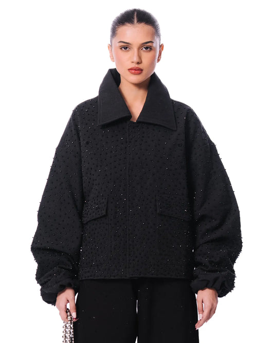 Black Crystal Collared Jacket