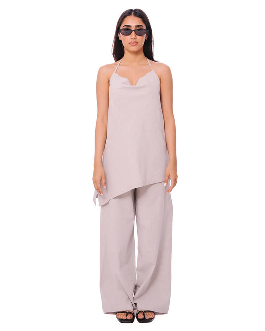 Ice Grey Cowl Neck Halter Set