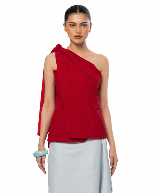 Red Knotted Shoulder Top