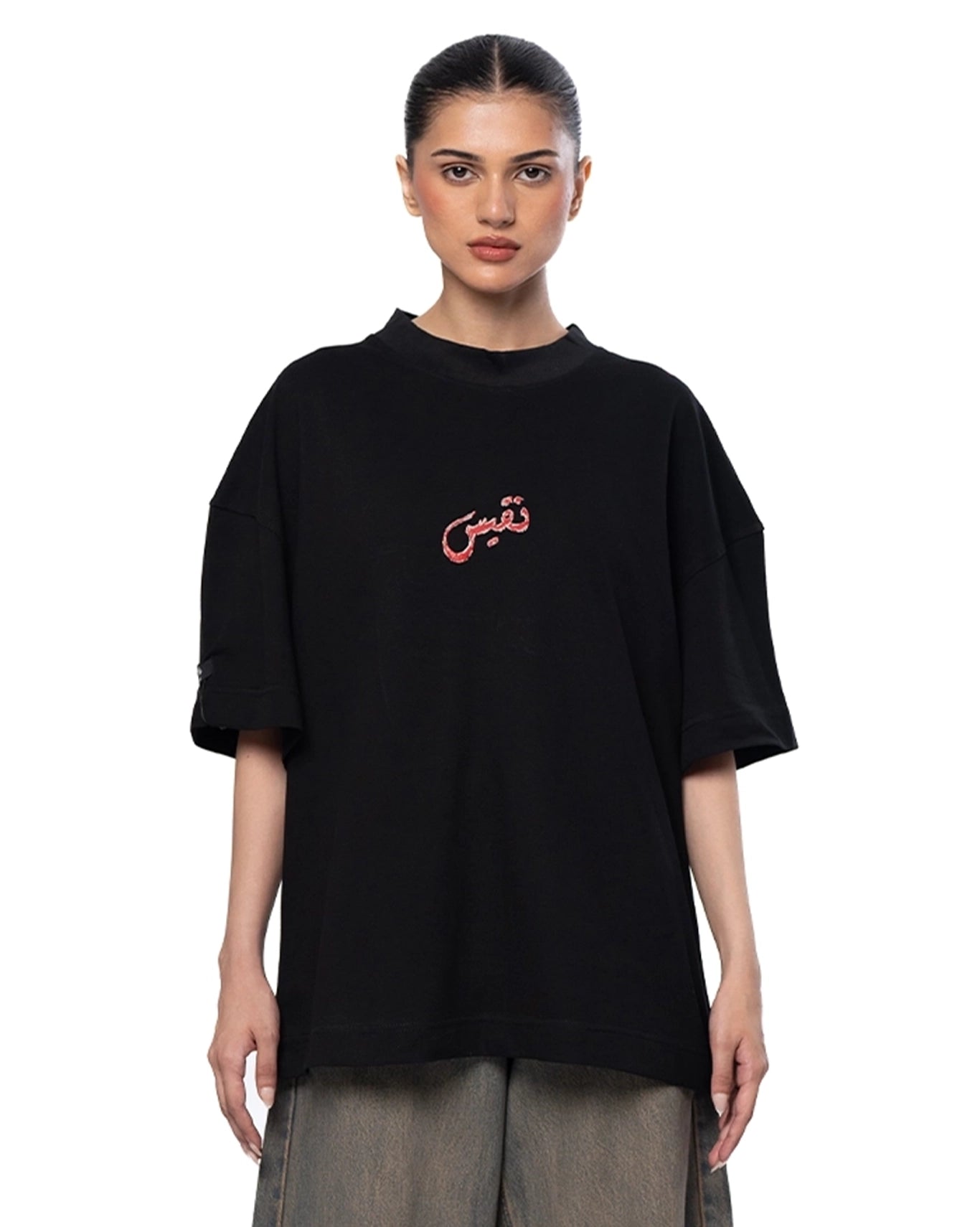 Naqees Black Black Tee with Red Logo - CULT - haider