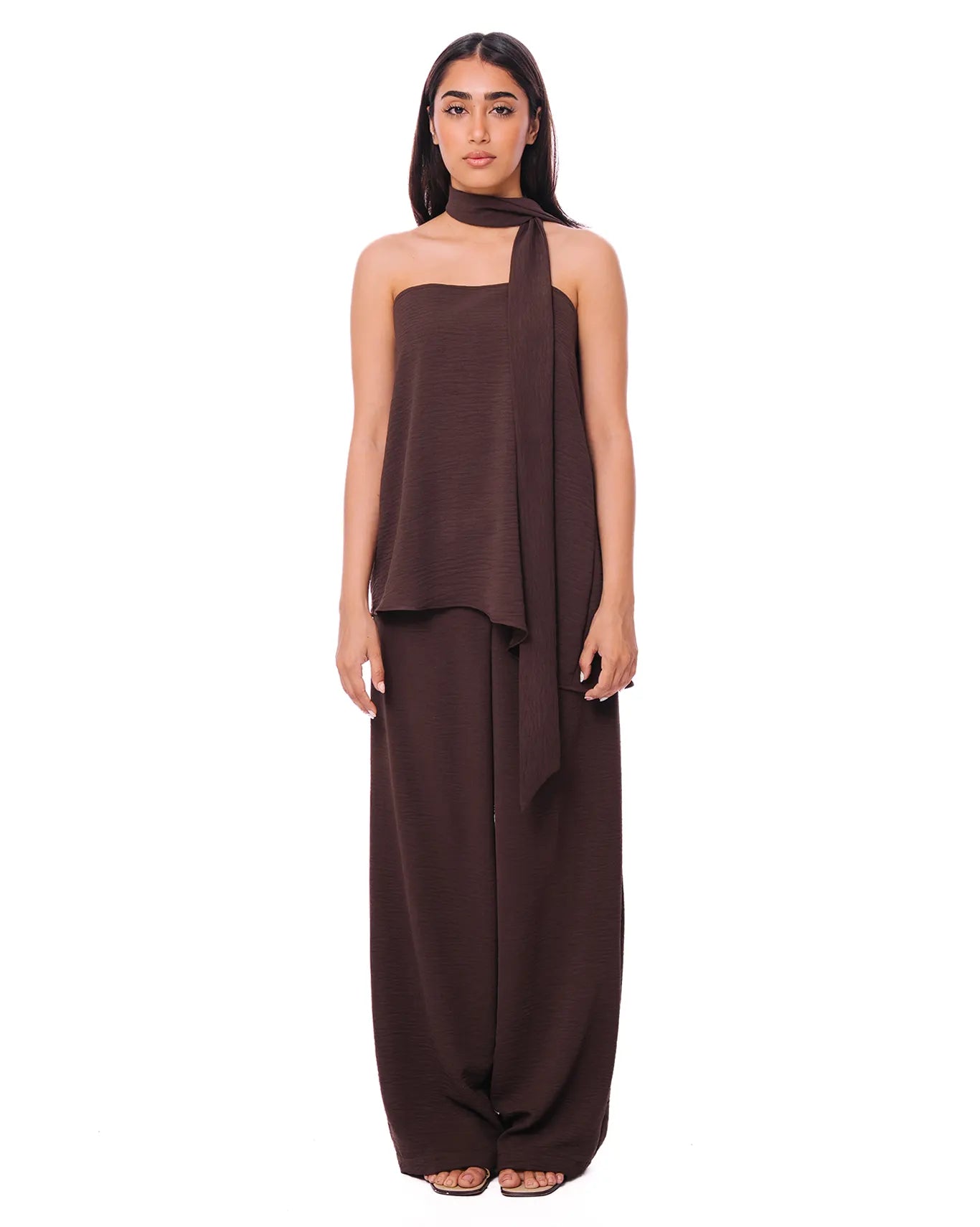 Curated Official Brown Brown Strapless Asymmetric Scarf Set - CULT - haider