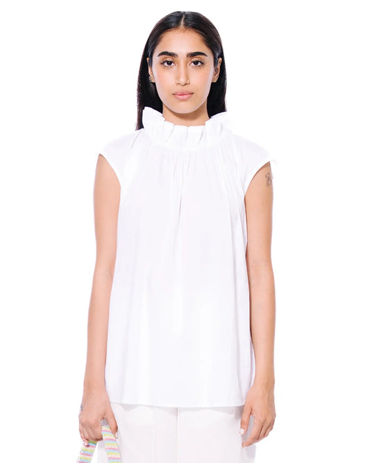White Poplin Ruffle Top