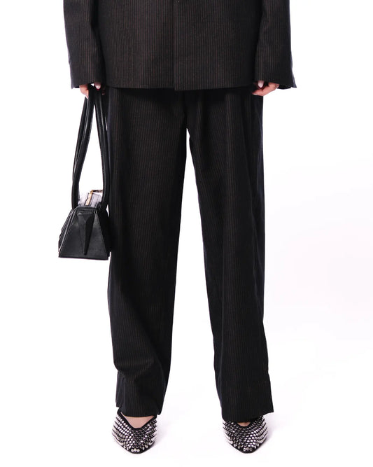 Black Pinstripe Wool Pants