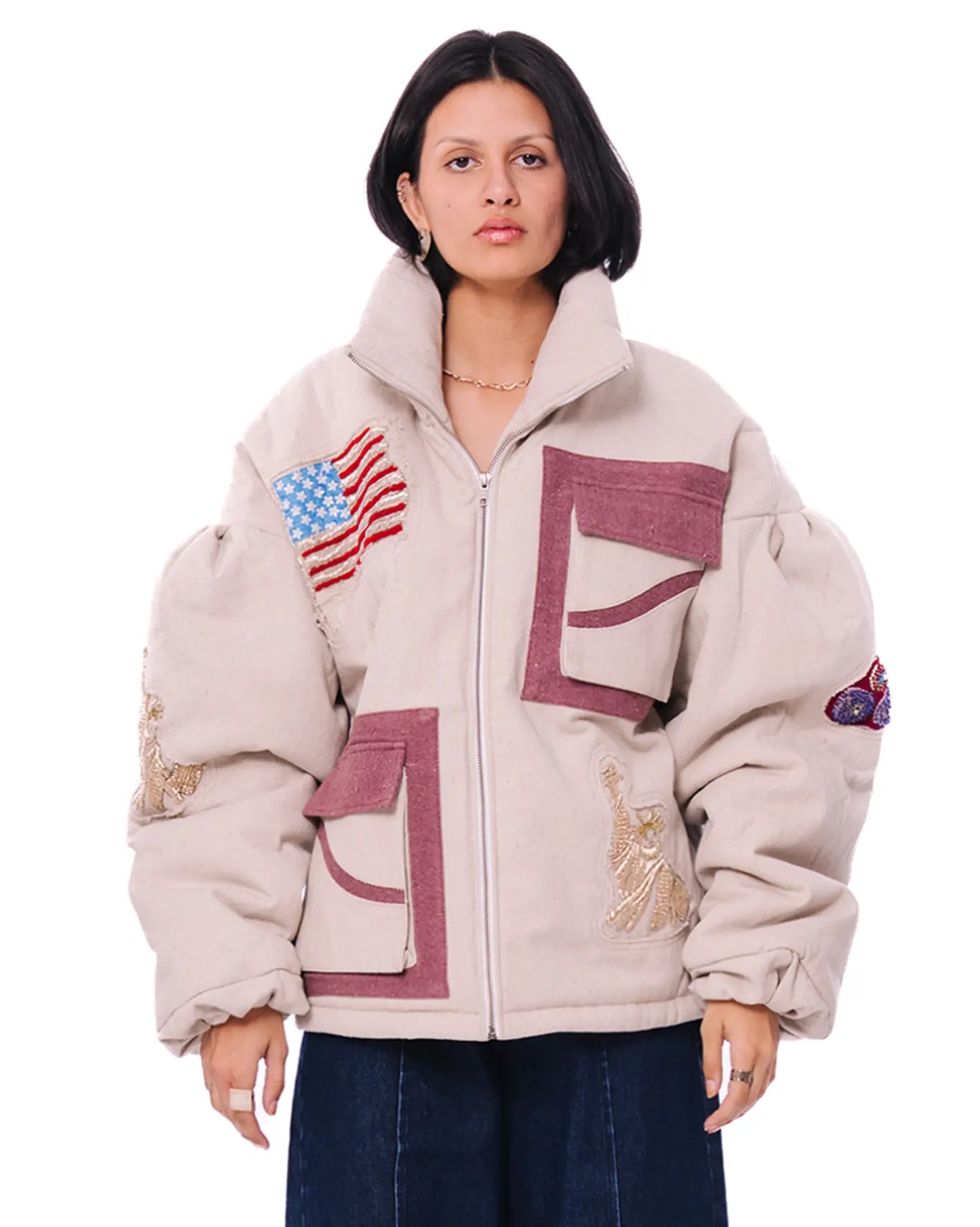 Dreams of Arthur White White Poofy Embroidered Puffer - CULT - haider