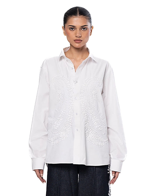 White Moti Hand Appliqued Shirt