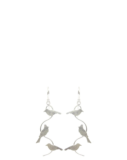 Silver Three Birds Flights Earrings