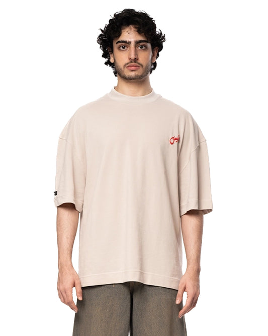 Naees Beige Tee Red Logo Cult Karachi Pakistan