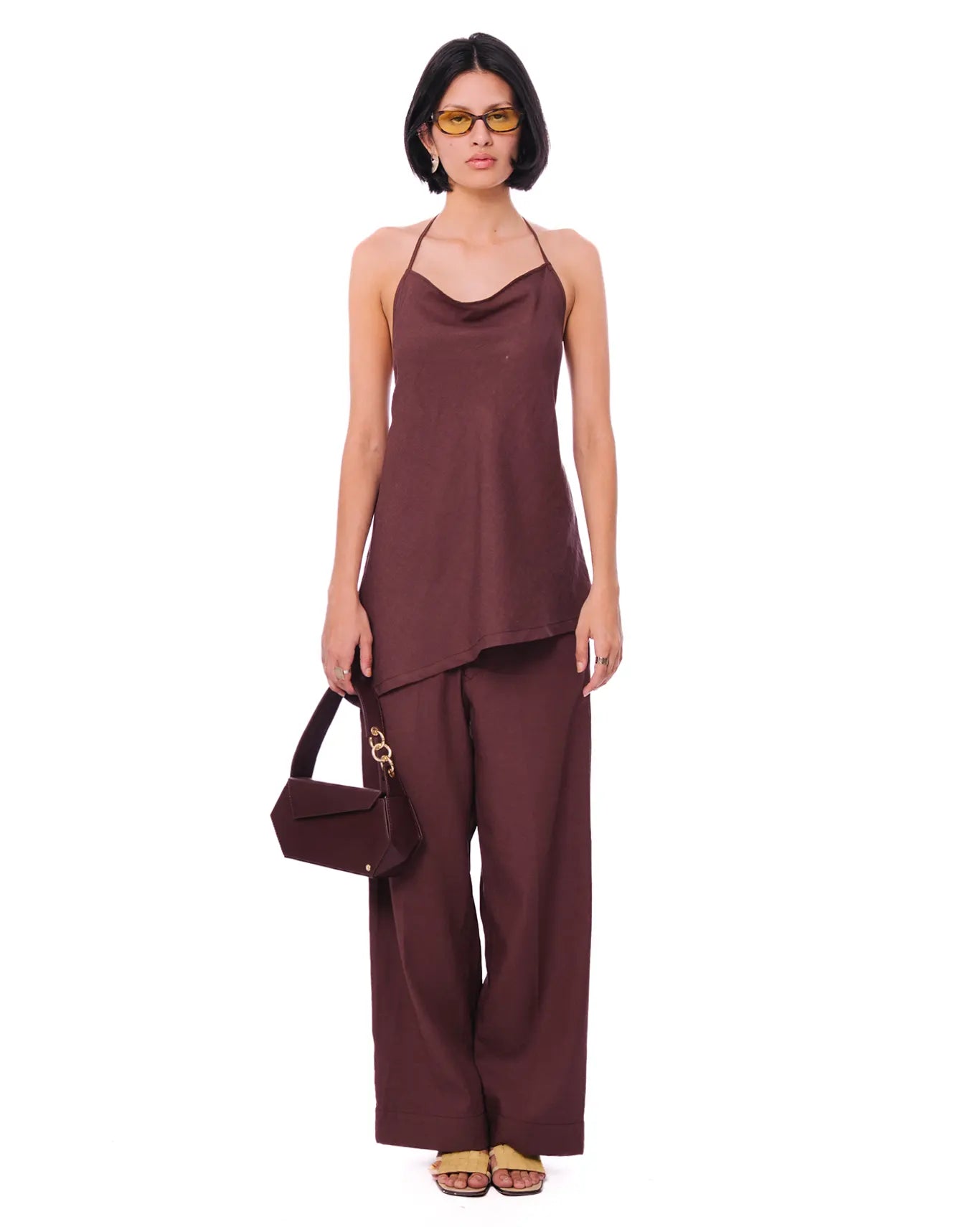 Curated Official Dark Brown Dark Brown Cowl Neck Halter Set - CULT - haider