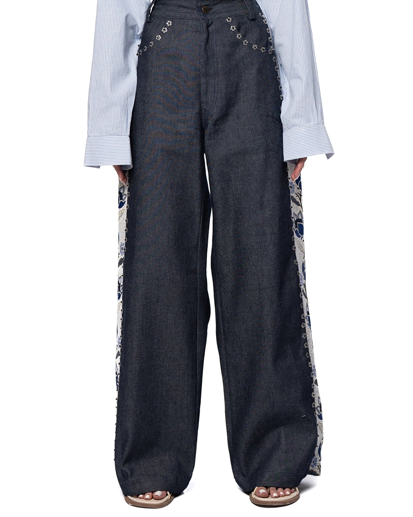 Collected XX Blue Kasur Jacquard Wide Leg Jeans Cult Karachi Pakistan