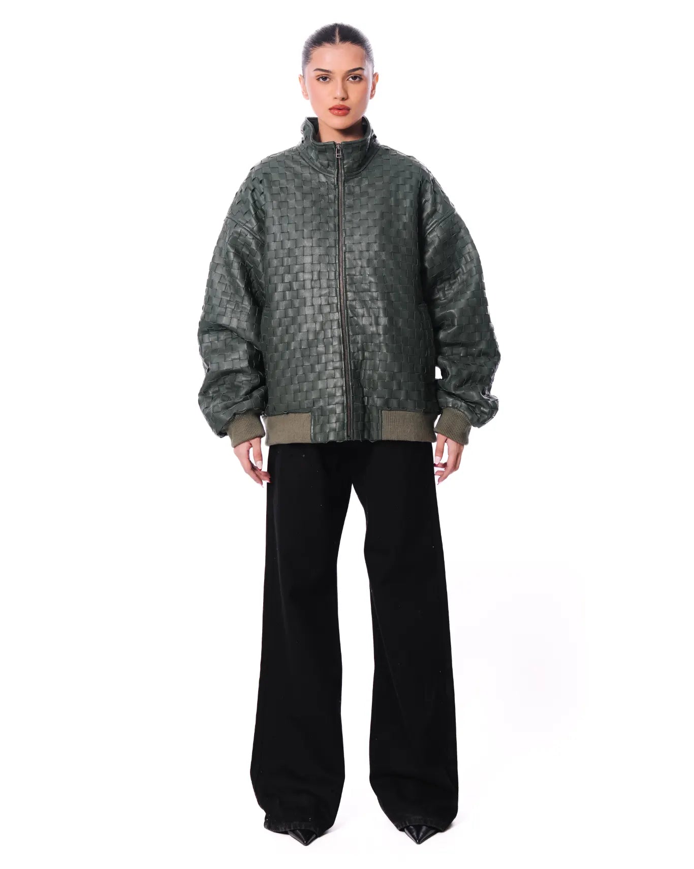 Dreams of Arthur Green Green Braided Leather Jacket - CULT