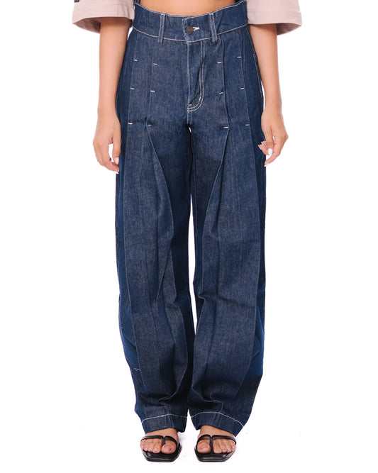 Denim Pleated Pants