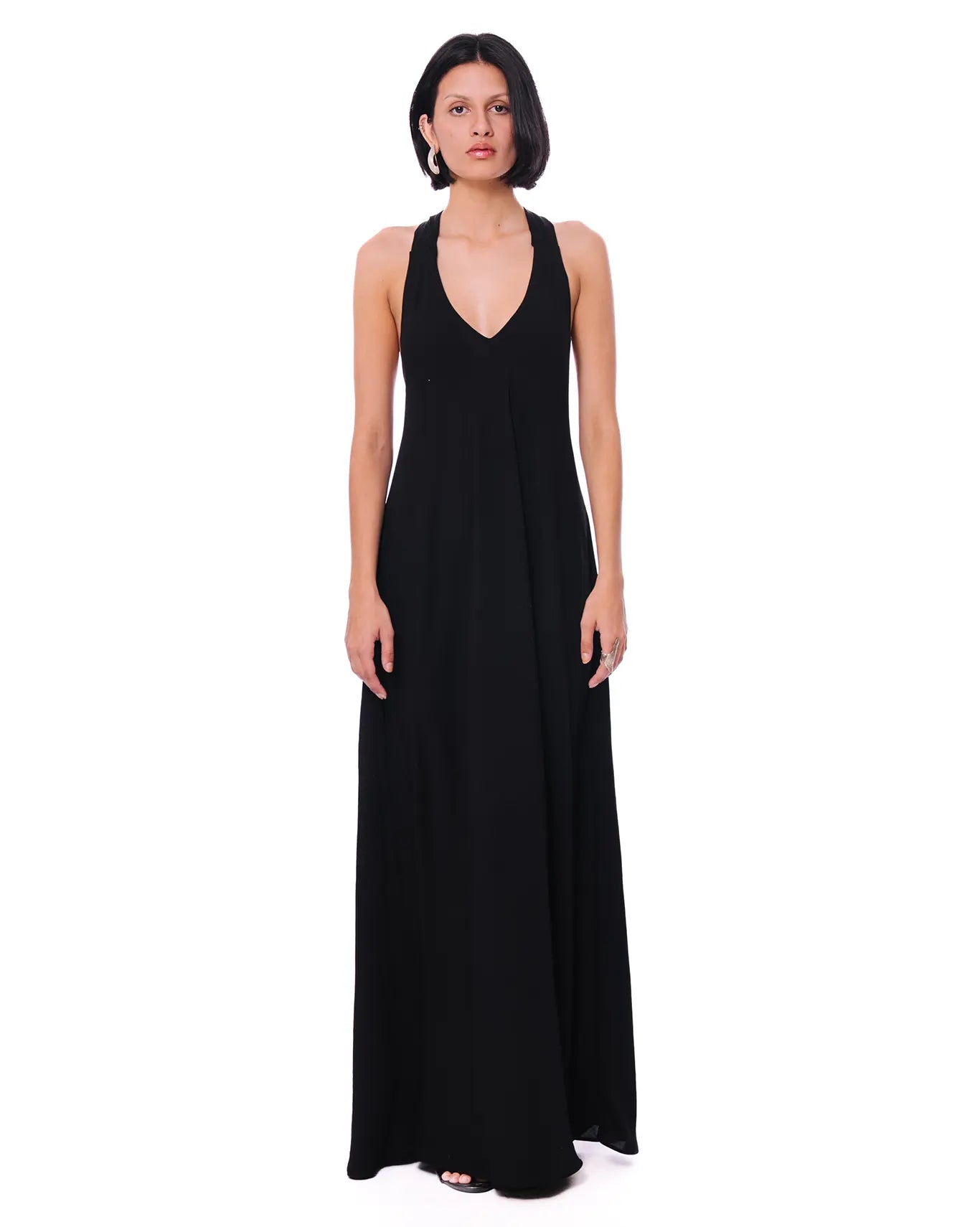 Curated Official Black Scarf Drape Dress with Silver Bead Fringe - CULT