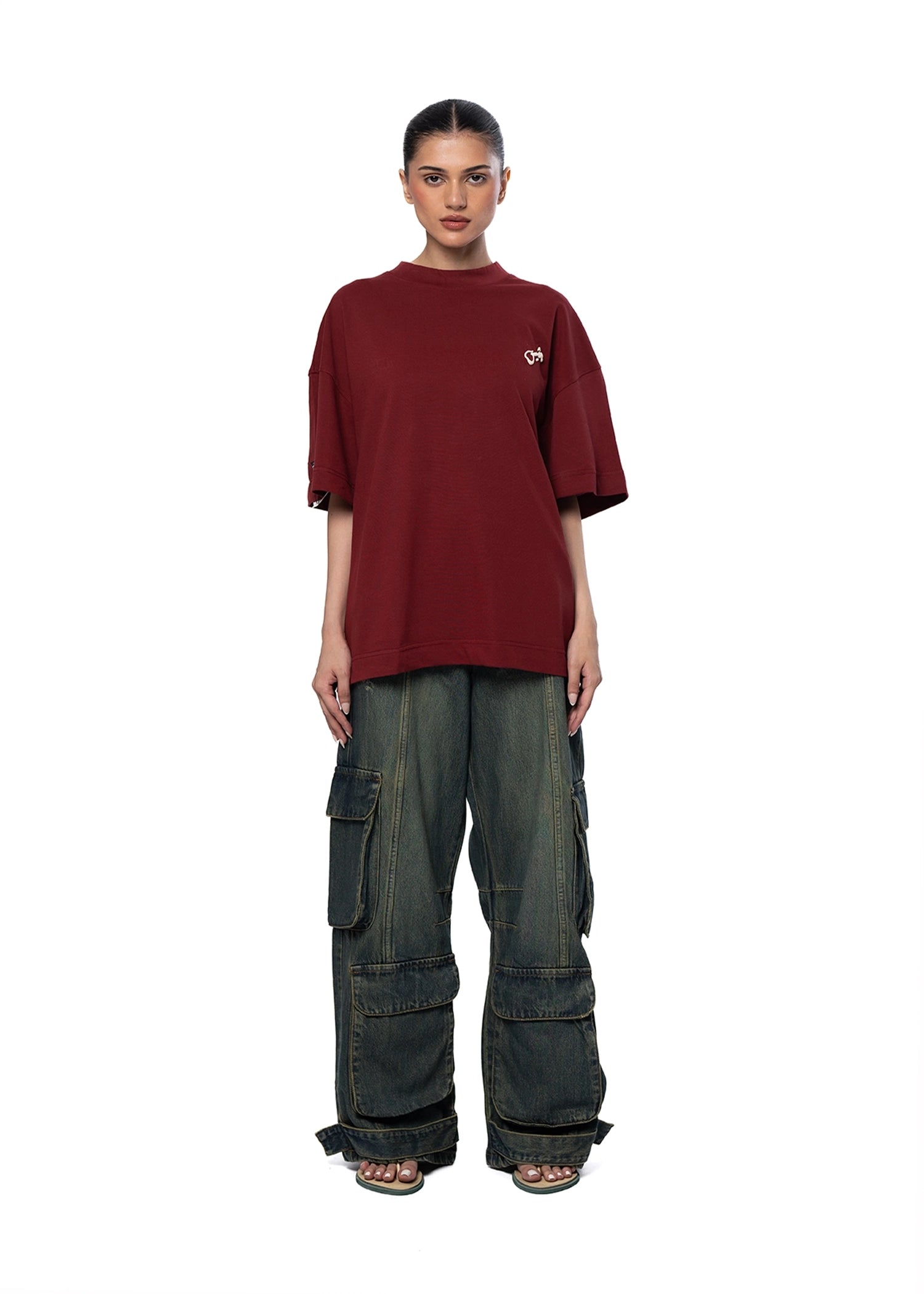 Naqees Maroon Tee White Logo Cult Karachi Pakistan