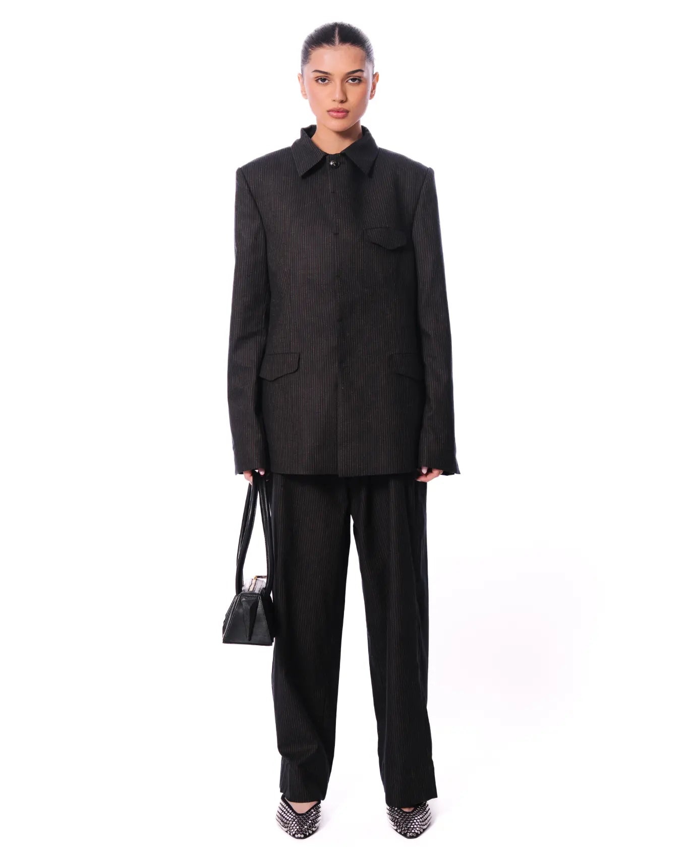 Cyanide Black Black Pinstripe Wool Pants - CULT