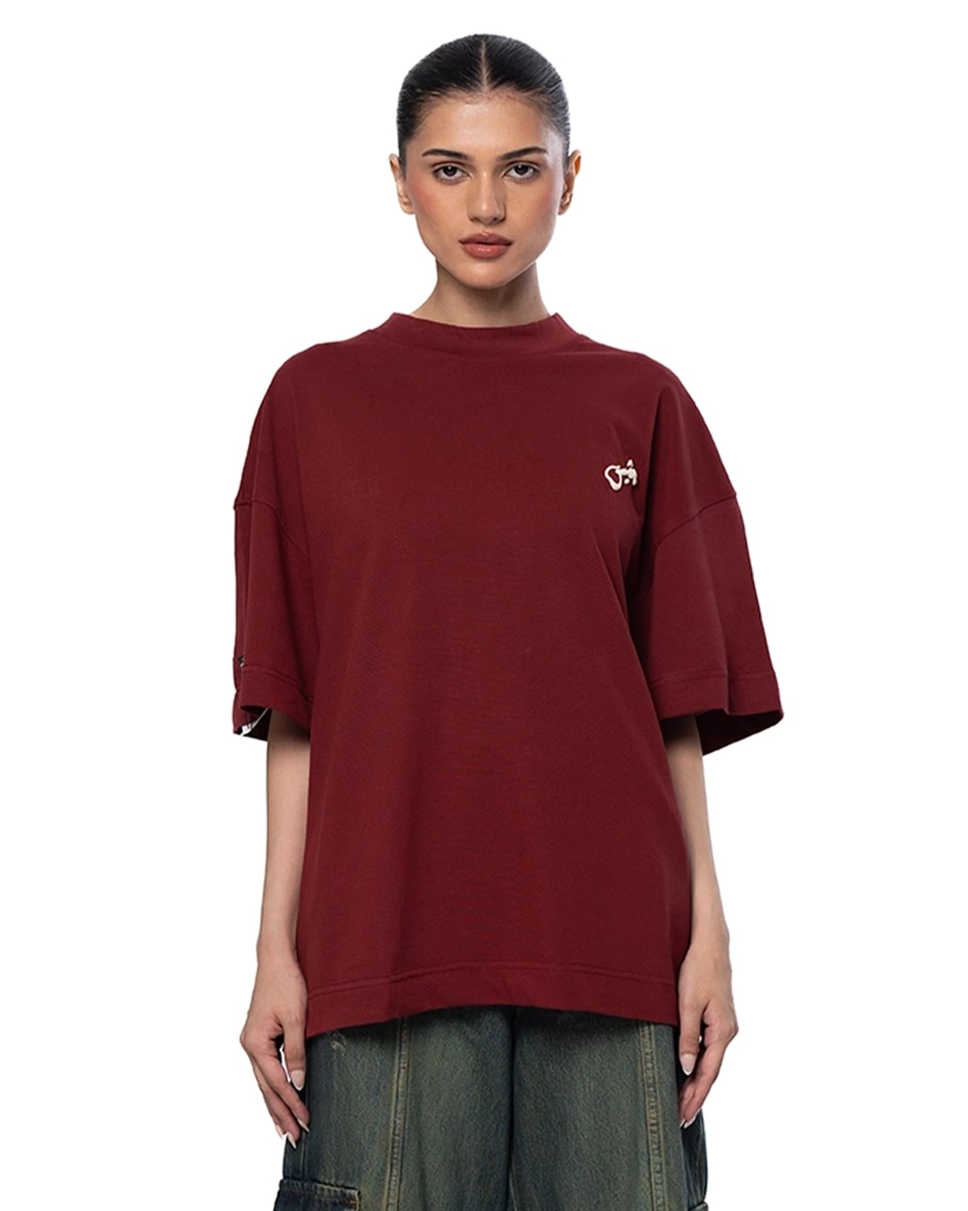 Naqees Maroon Maroon Tee White Logo - CULT - haider