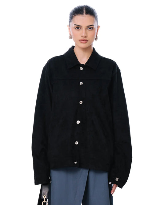 Black Cropped Suede Jacket