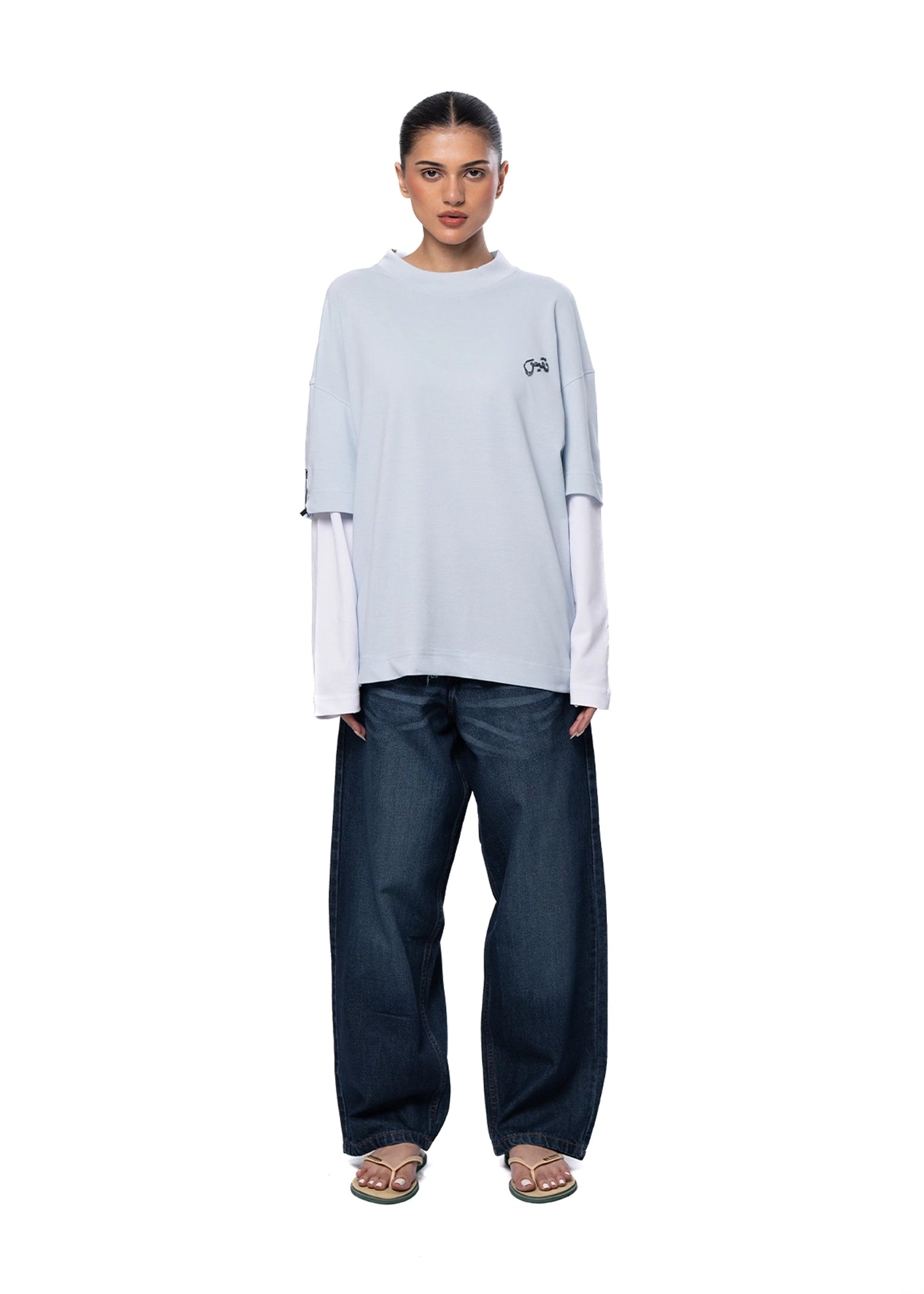 Naqees Sky Blue Sky Full Sleeve Blue Logo Tee - CULT - haider