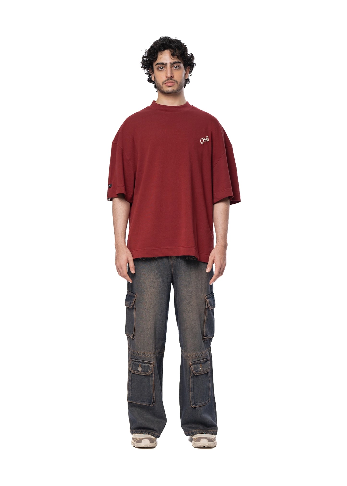 Naqees Maroon Maroon Tee White Logo - CULT - haider