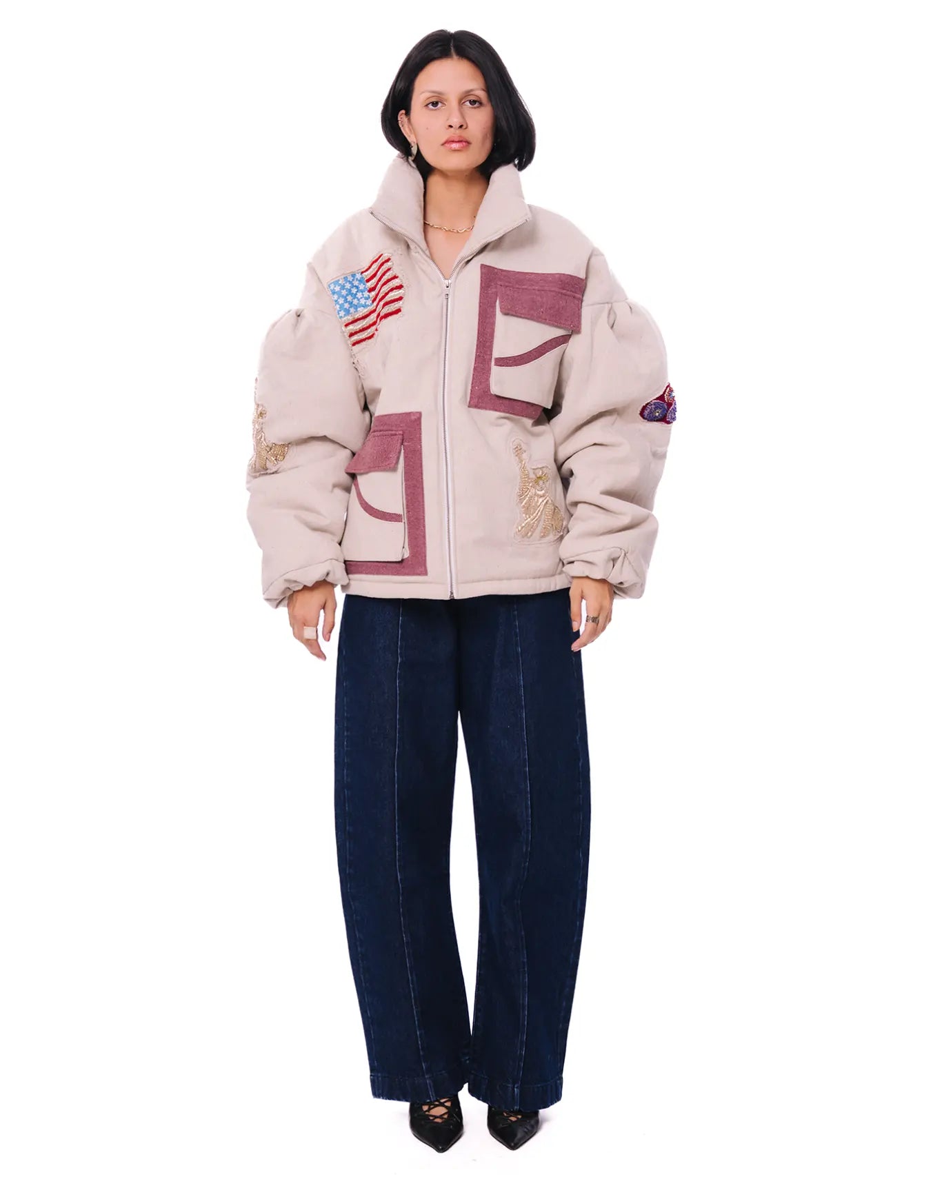 Dreams of Arthur White White Poofy Embroidered Puffer - CULT