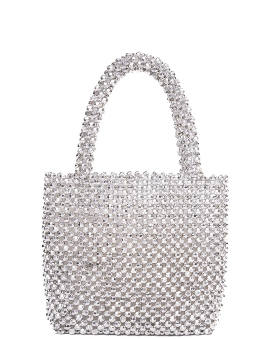 Mirror Silver Beaded Statement Bag