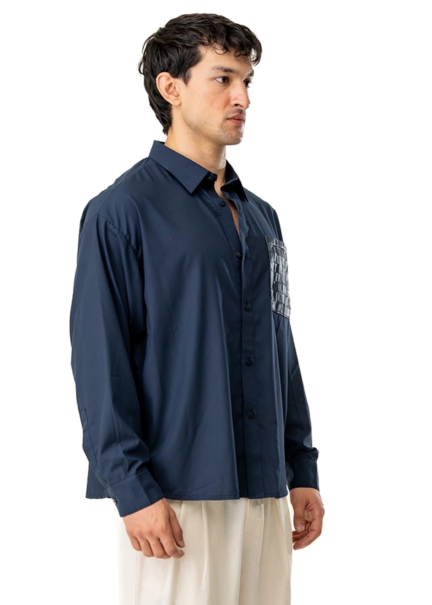Dreams of Arthur Blue Blue Silky Overshirt Braided Patch - CULT - haider