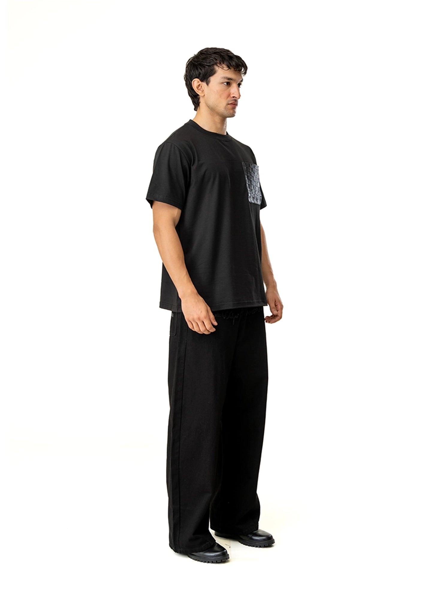 Dreams of Arthur Black Black Hemp x Leather Tee - CULT - haider