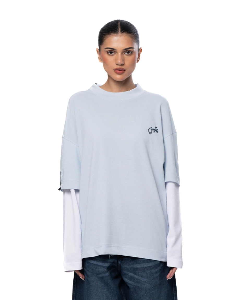 Naqees Sky Blue Sky Full Sleeve Blue Logo Tee - CULT - haider
