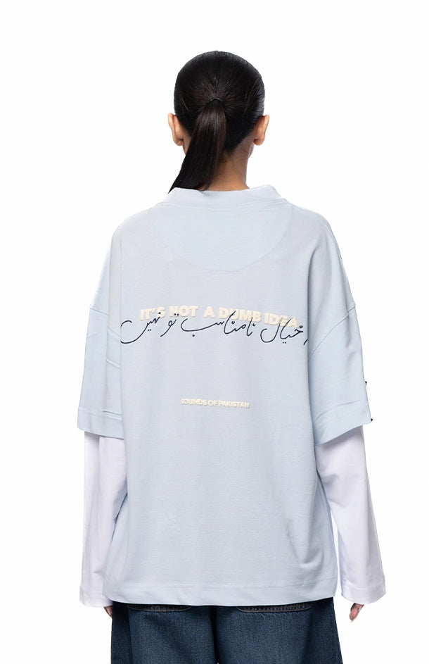 Naqees Sky Full Sleeve Blue Logo Tee Cult Karachi Pakistan