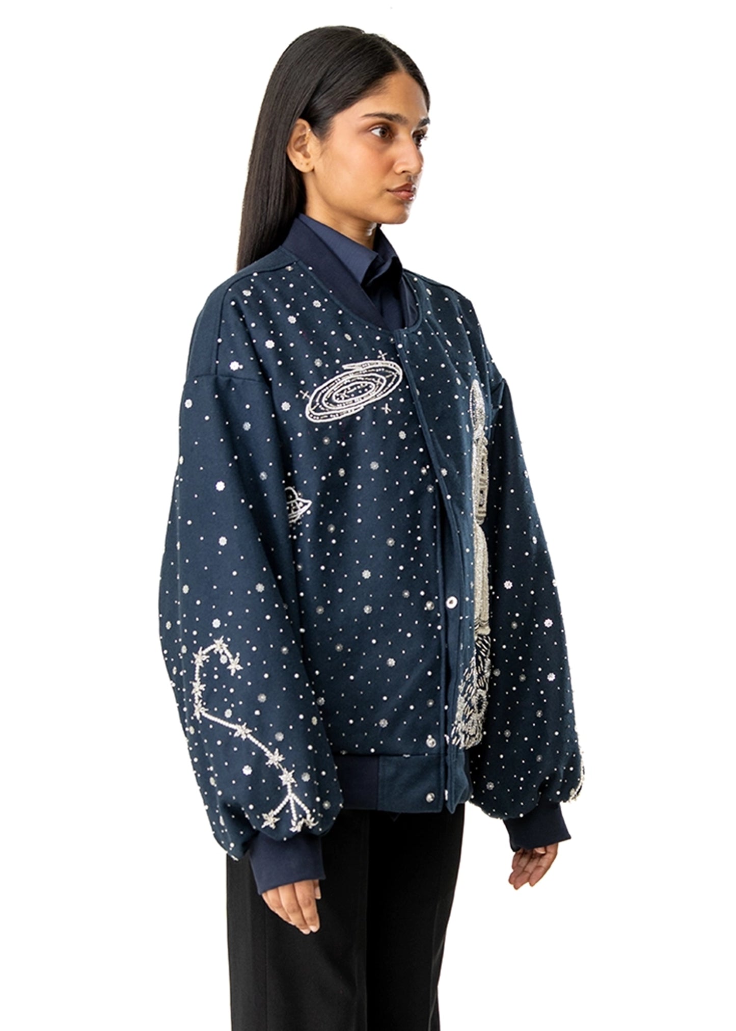 Dreams of Arthur Navy Navy Blue Spaceman Bomber Jacket - CULT - haider