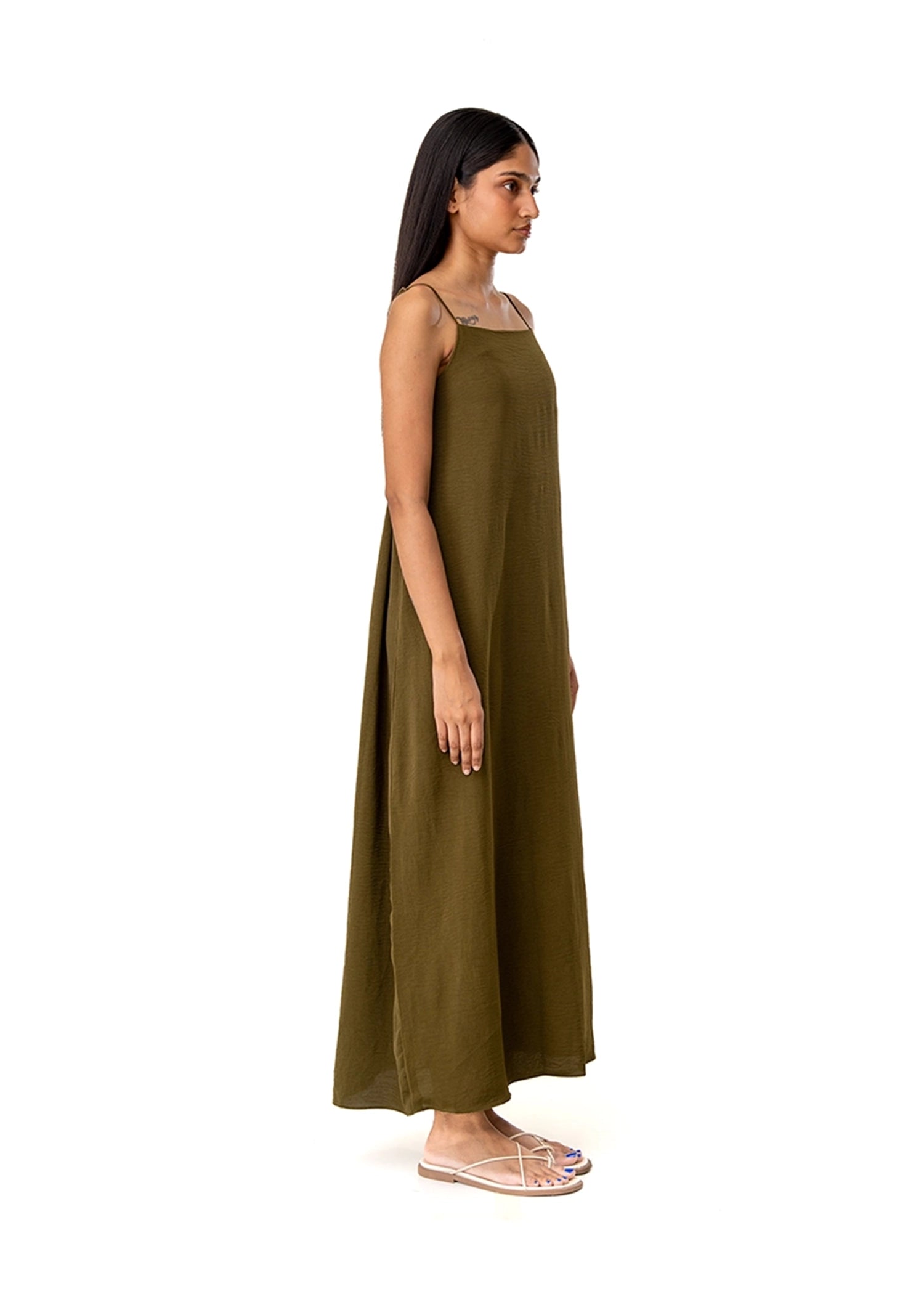 Curated Official Army Green Strappy Pocket Dress Cult Karachi Pakistan