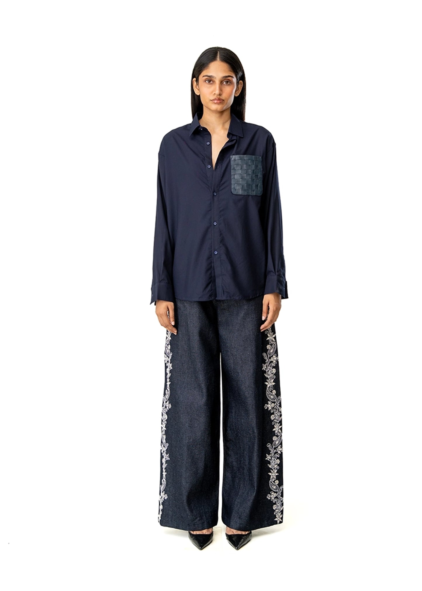 Dreams of Arthur Blue Blue Silky Overshirt Braided Patch - CULT - haider