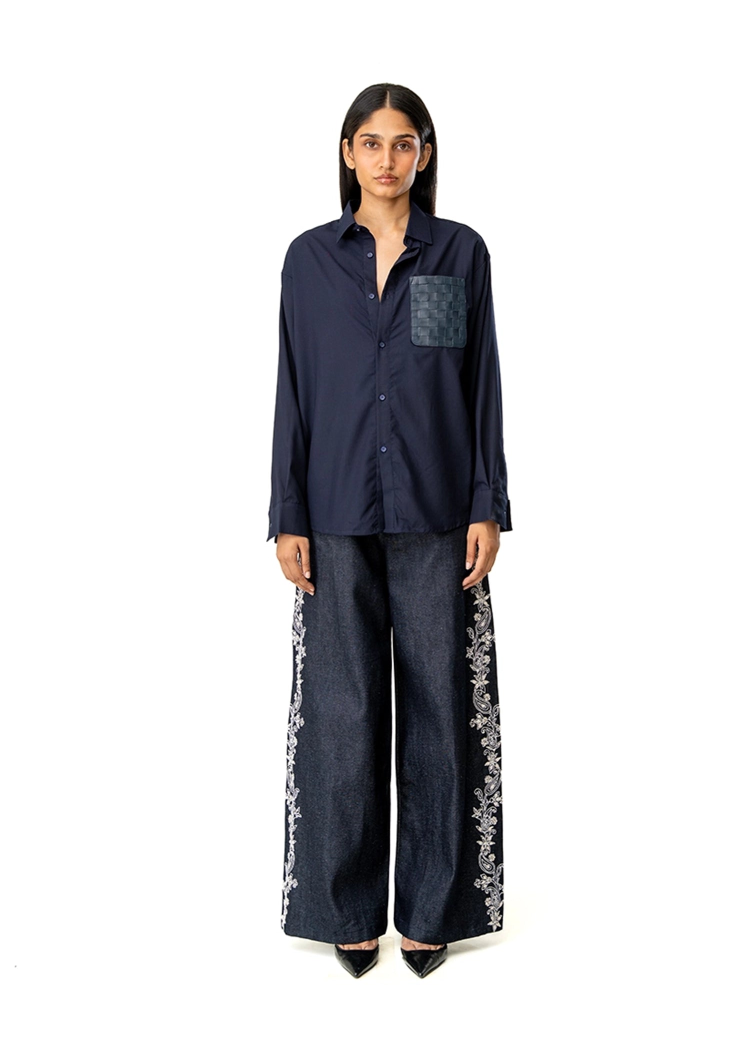 Dreams of Arthur Blue Silky Overshirt Braided Patch Cult Karachi Paakistan