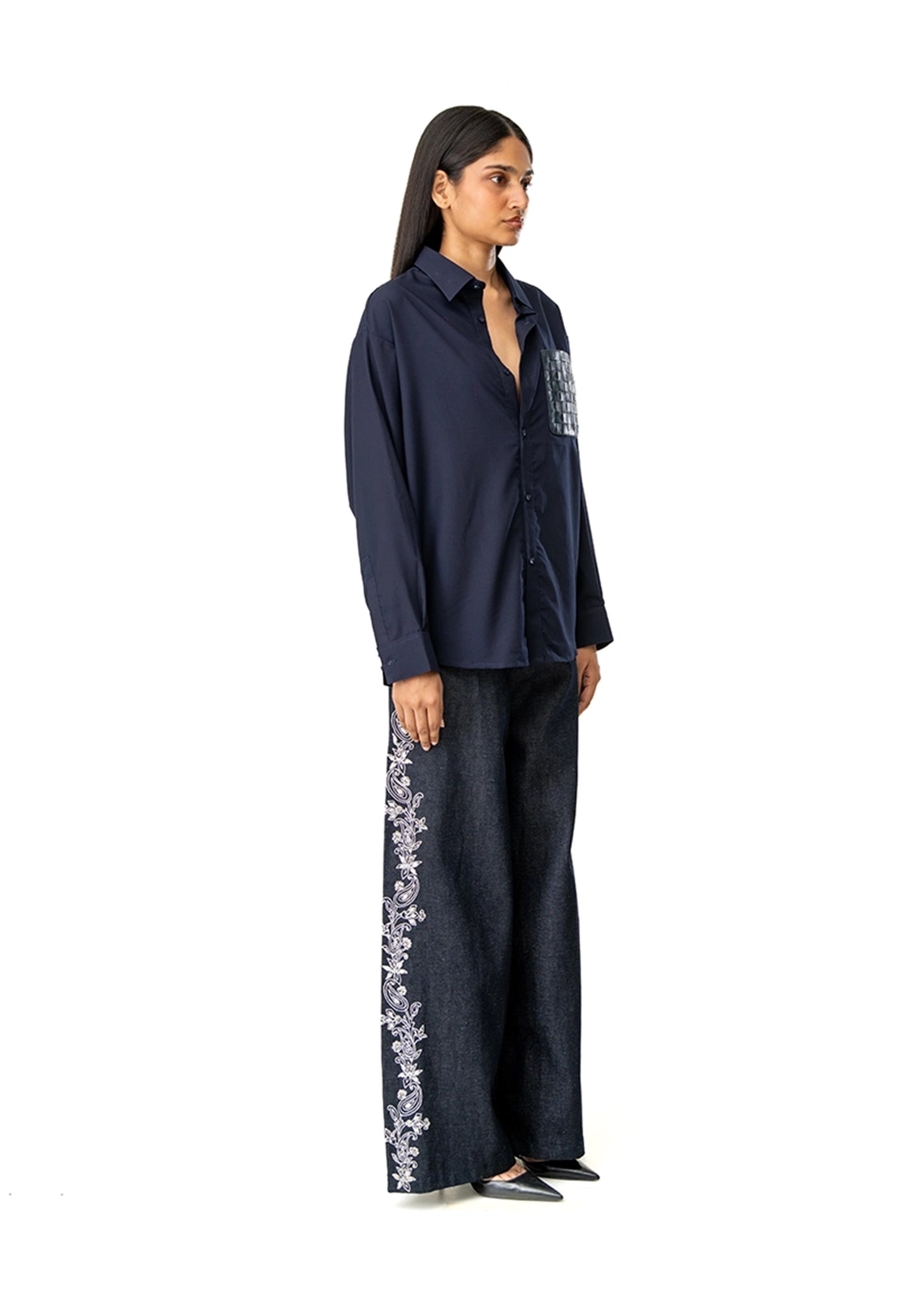 Dreams of Arthur Blue Blue Silky Overshirt Braided Patch - CULT - haider