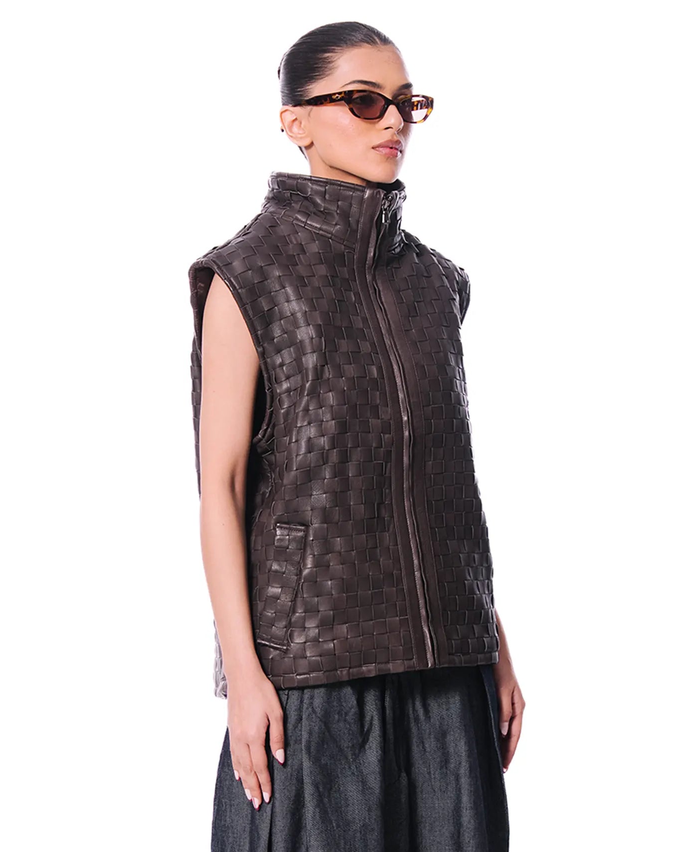 Dreams of Arthur Brown Brown Leather Braided Vest - CULT