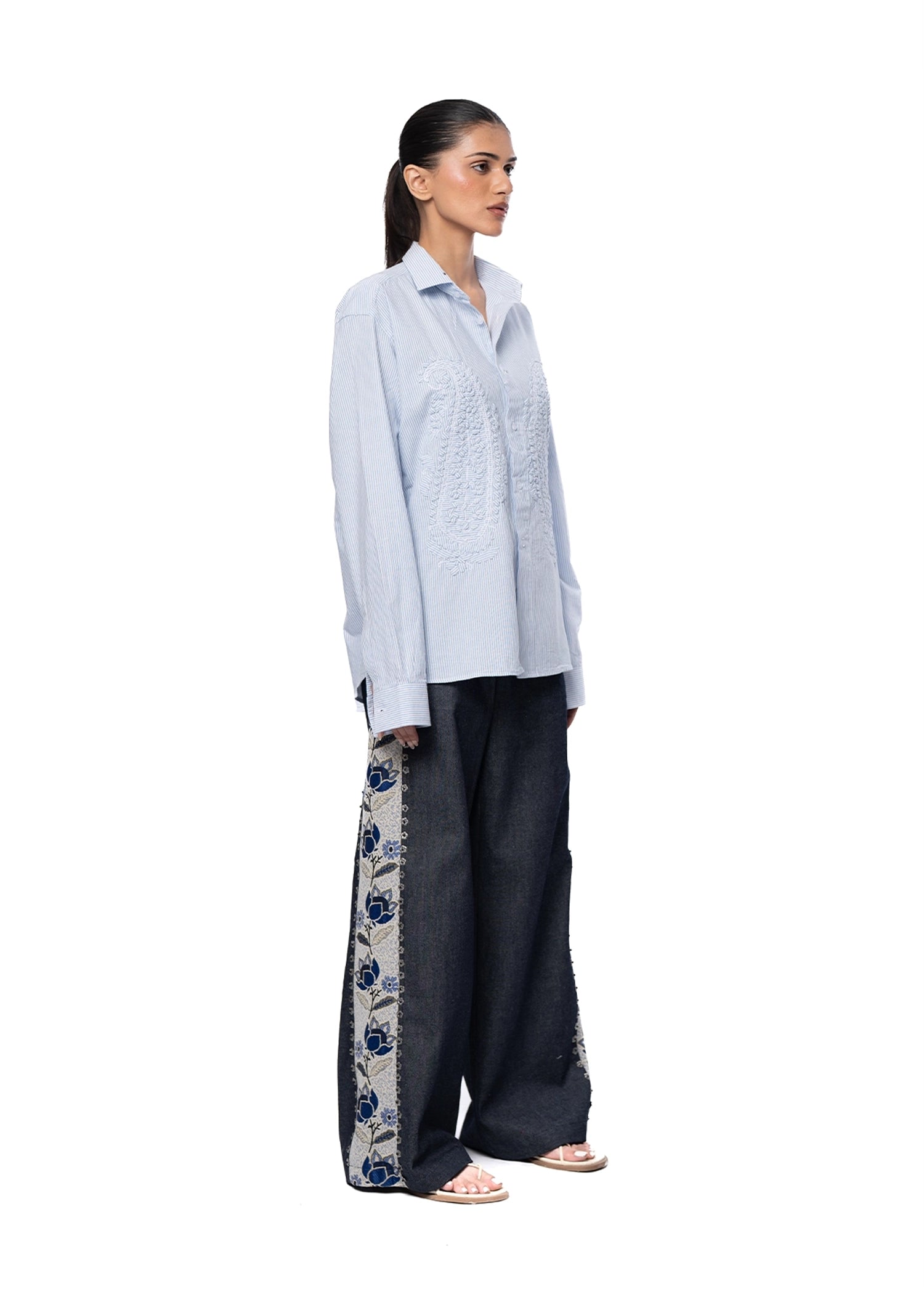 Collected XX Blue Kasur Jacquard Wide Leg Jeans Cult Karachi Pakistan