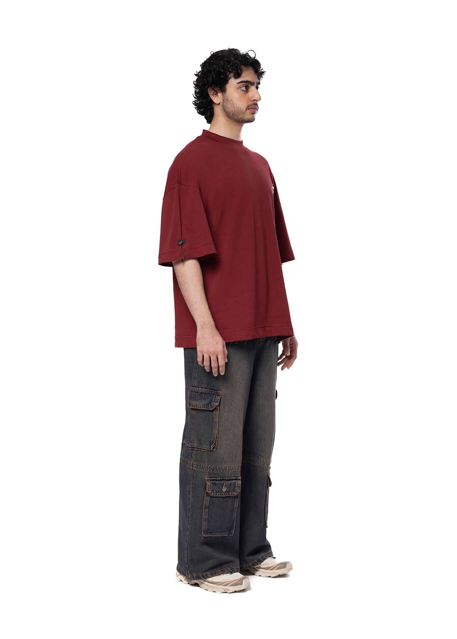 Naqees Maroon Tee White Logo Cult Karachi Pakistan