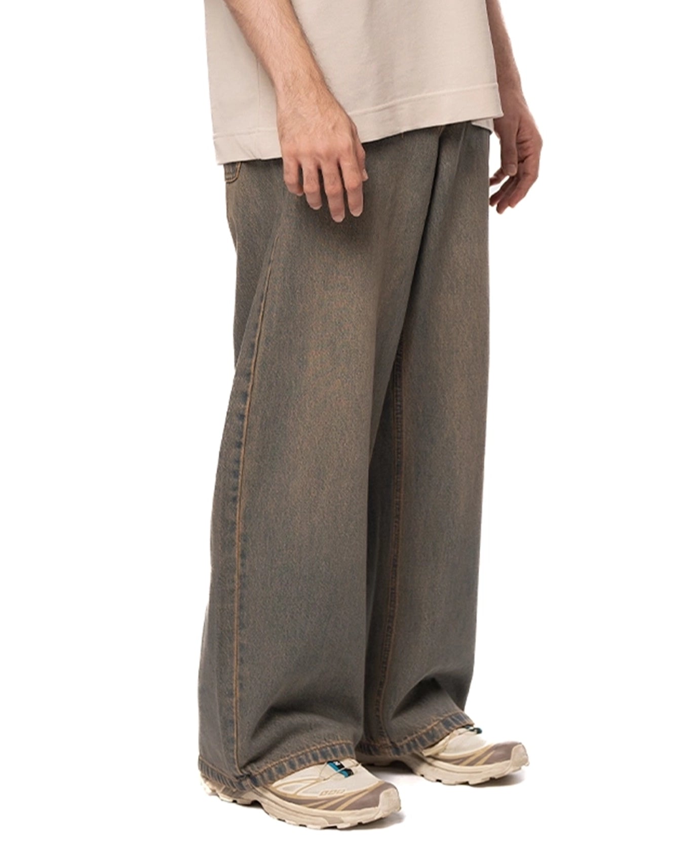 Naqees Vintage Brown Wash Brown Faded Baggy Jeans - CULT - haider