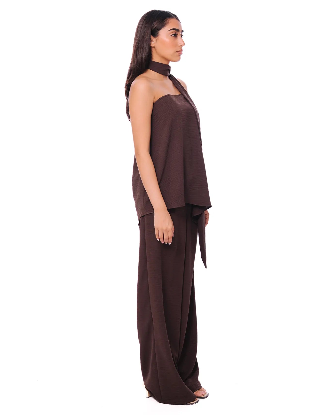 Curated Official Brown Brown Strapless Asymmetric Scarf Set - CULT