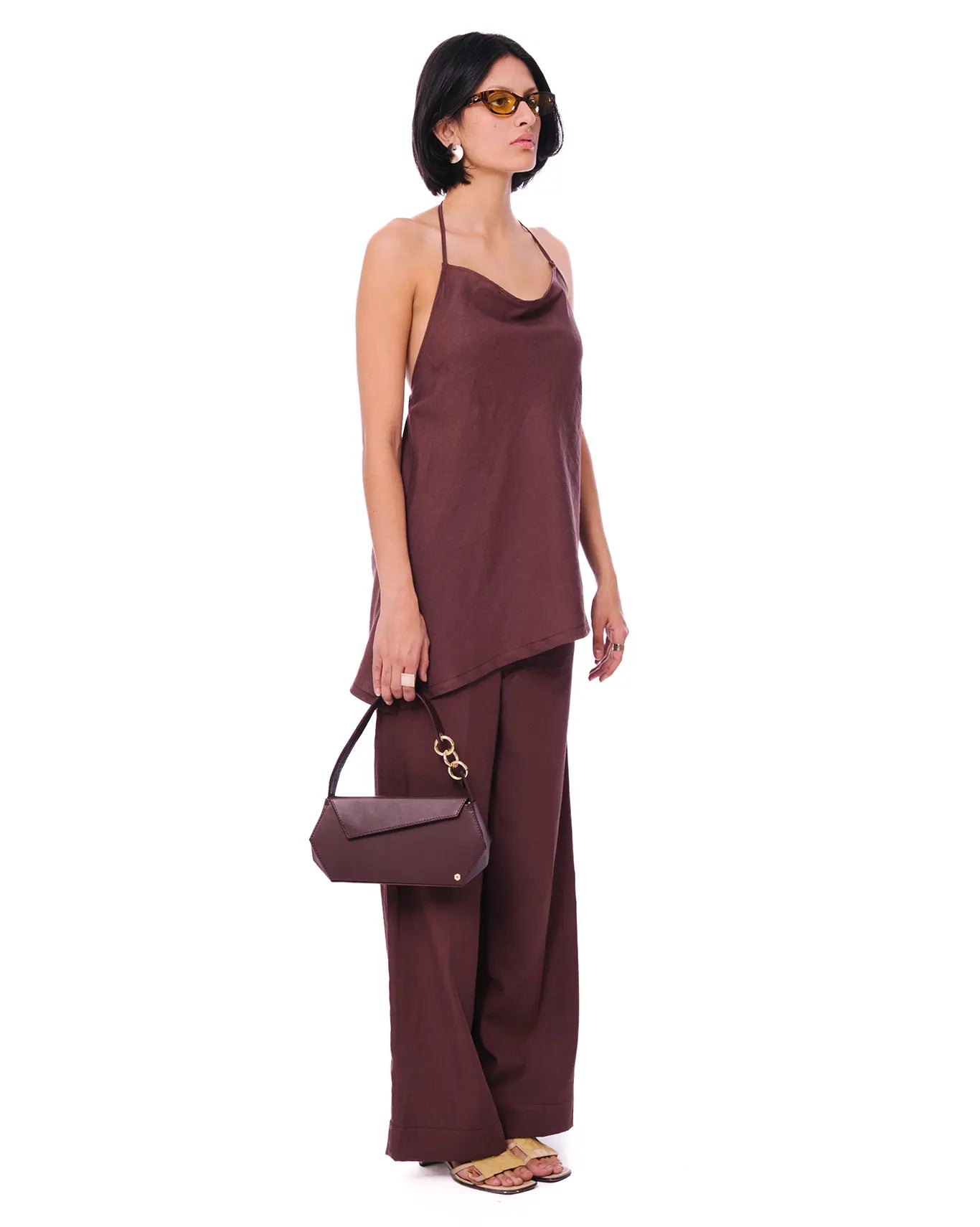 Curated Official Dark Brown Dark Brown Cowl Neck Halter Set - CULT - haider
